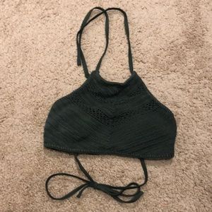 Dark Green Neck Tie Bikini Top, Laced back